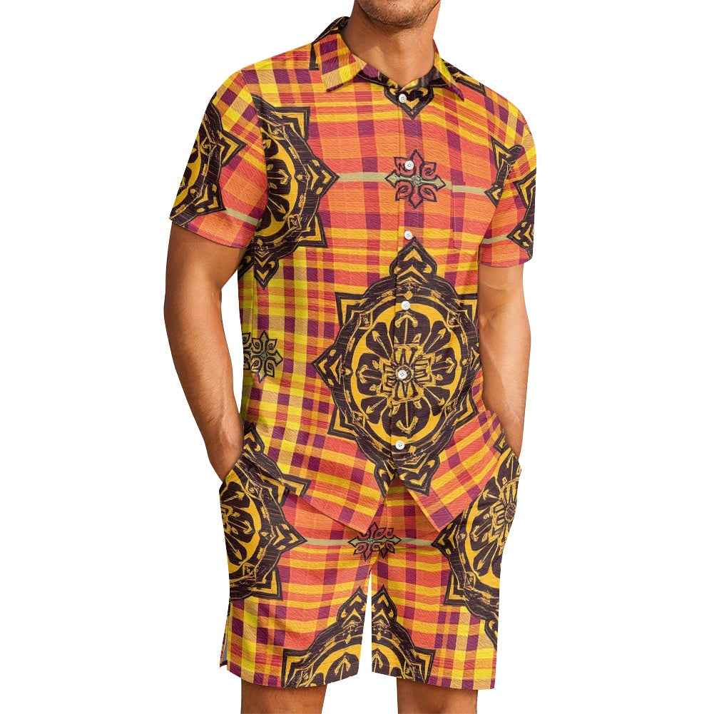 Men's Gothic Embroidered Shorts Set - Luxury Streetwear Two Piece Outfit