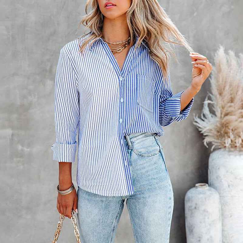 Striped Color Contrast Cardigan Blouse