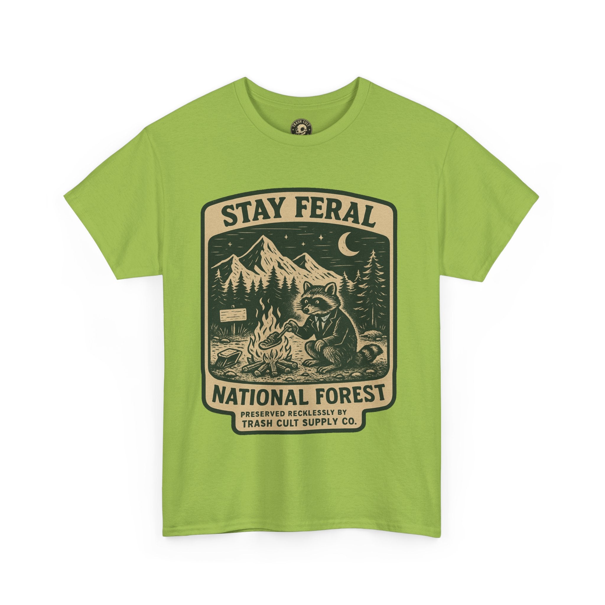 Stay Feral National Forest Shirt – Vintage Raccoon Camping Tee – Trash Cult Supply Co – Gildan 5000