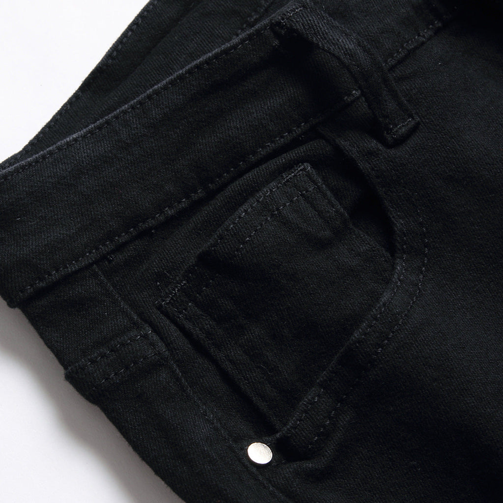 Men's Black Designer Patched Pants High Quality Fabric Slim-fitting