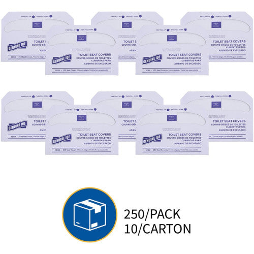 Genuine Joe Half-fold Toilet Seat Covers Half-fold - For Public Toilet - White - 250/Pack - 10 / Carton (GJO10150)