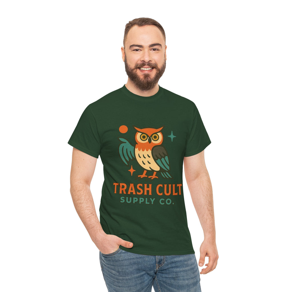 Vintage Owl Graphic Tee, Unisex Heavy Cotton Tee, Trash Cult Shirt, Nature Lover Gift, Eco-Friendly Apparel