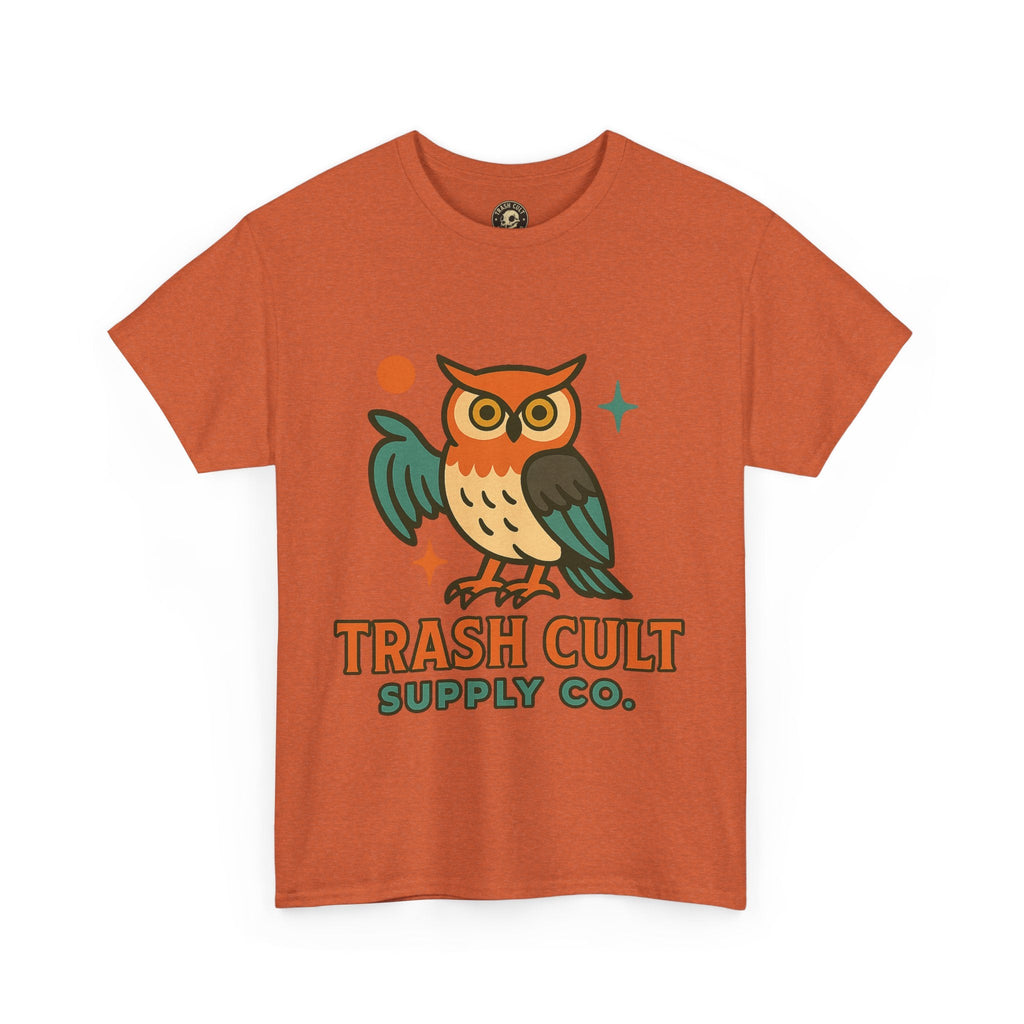 Vintage Owl Graphic Tee, Unisex Heavy Cotton Tee, Trash Cult Shirt, Nature Lover Gift, Eco-Friendly Apparel