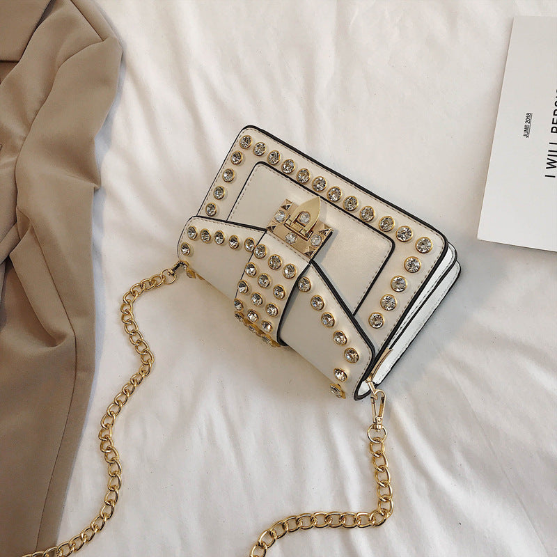 Women's Rhinestone Chain Bag - Rivet Shoulder Handbag for Evening