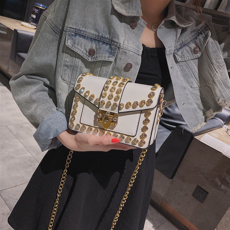 Women's Rhinestone Chain Bag - Rivet Shoulder Handbag for Evening