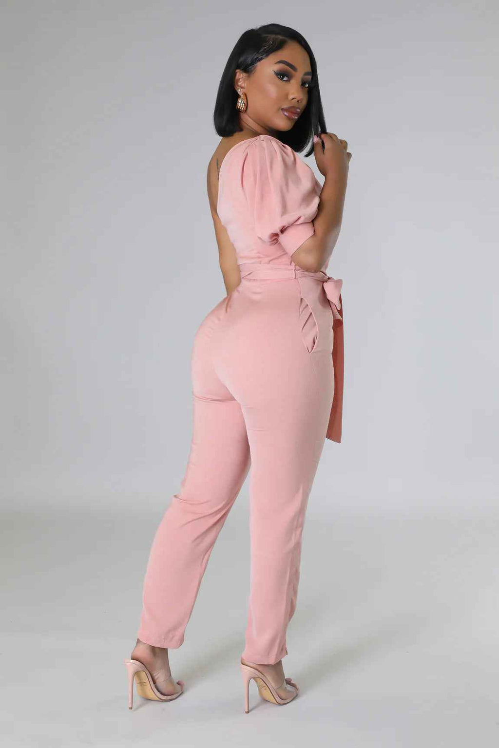 One Shoulder High Waist Backless Slim Tapered Jumpsuit