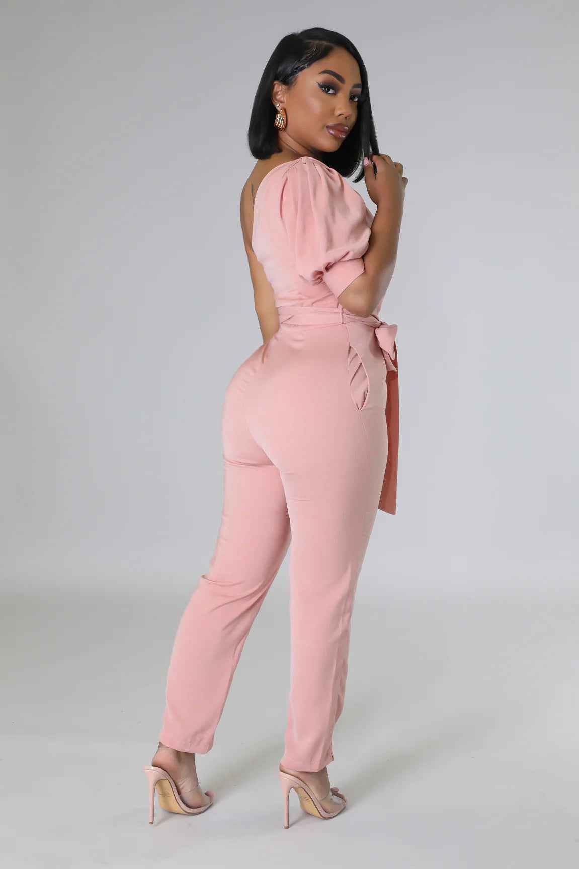 One Shoulder High Waist Backless Slim Tapered Jumpsuit