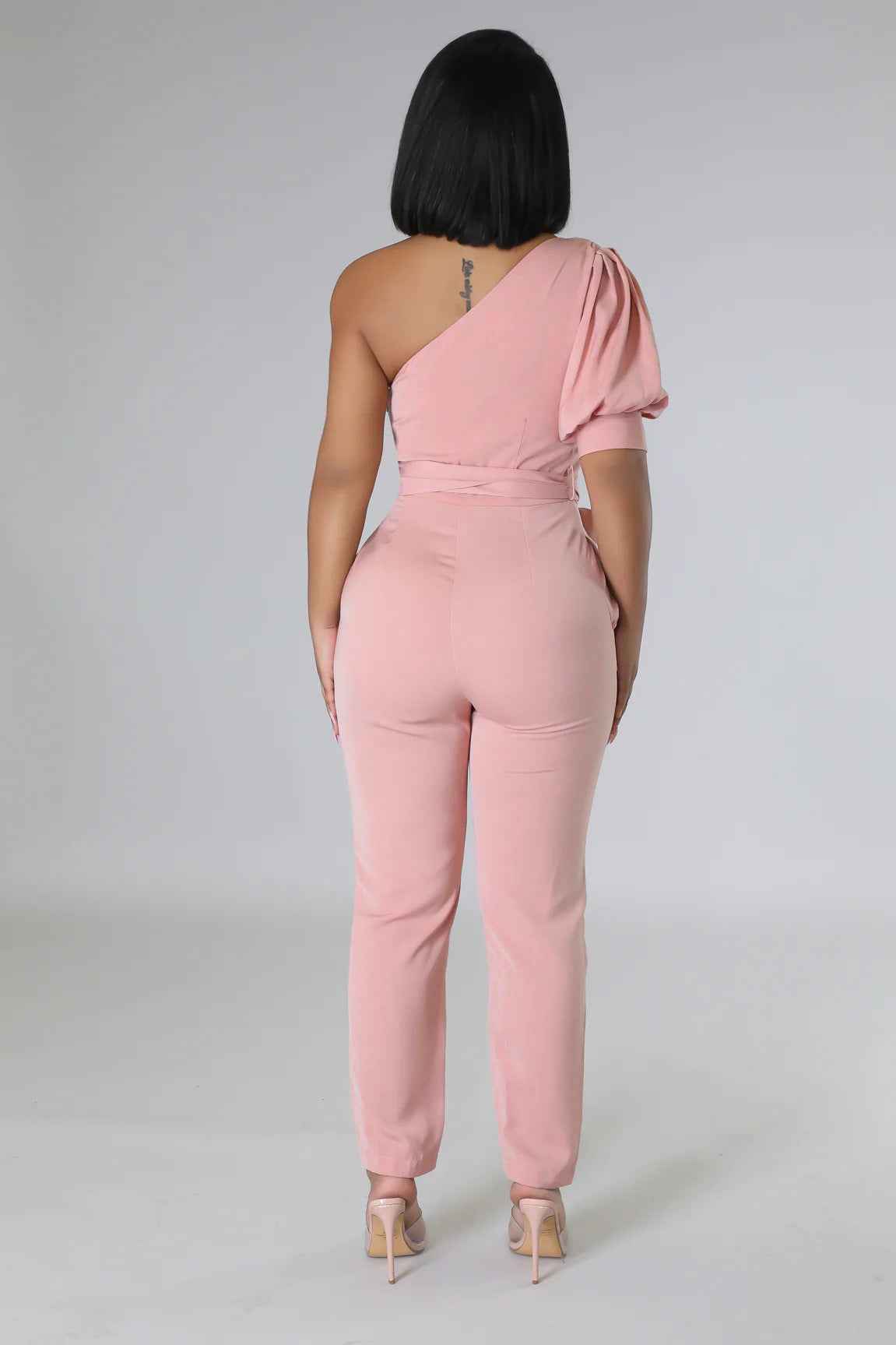 One Shoulder High Waist Backless Slim Tapered Jumpsuit