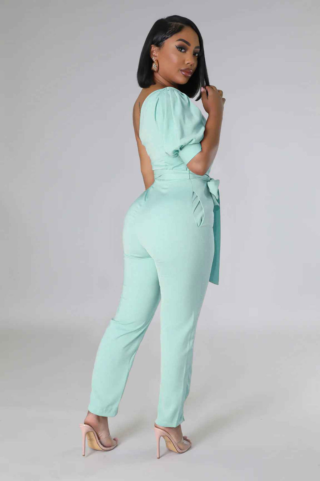 One Shoulder High Waist Backless Slim Tapered Jumpsuit