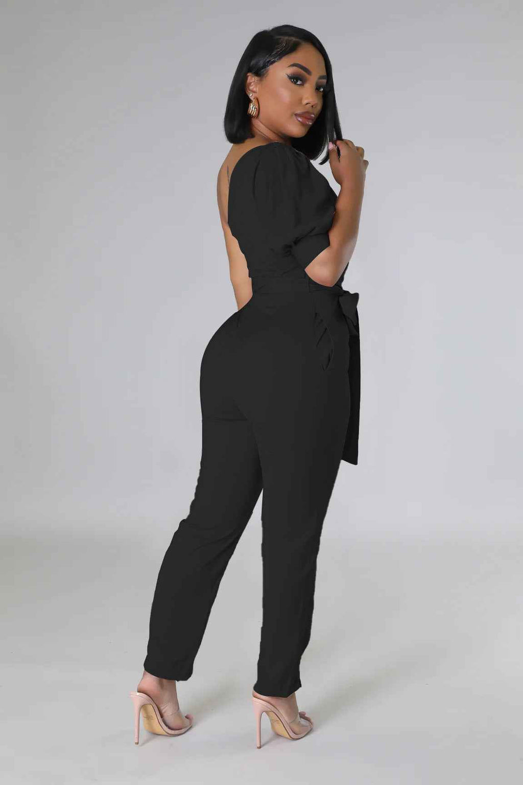 One Shoulder High Waist Backless Slim Tapered Jumpsuit