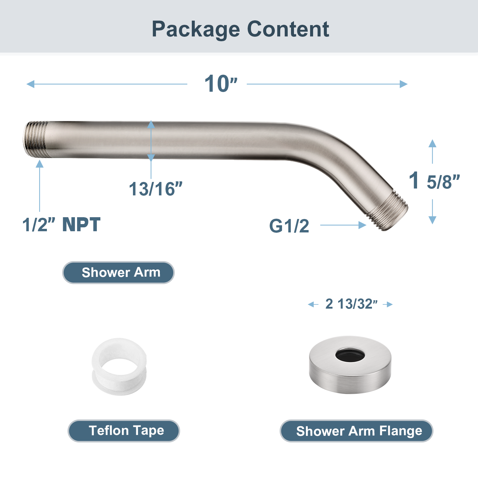 10 Inch Solid Brass Shower Head Extension Arm, Wall Mounted Shower Pipe Arm