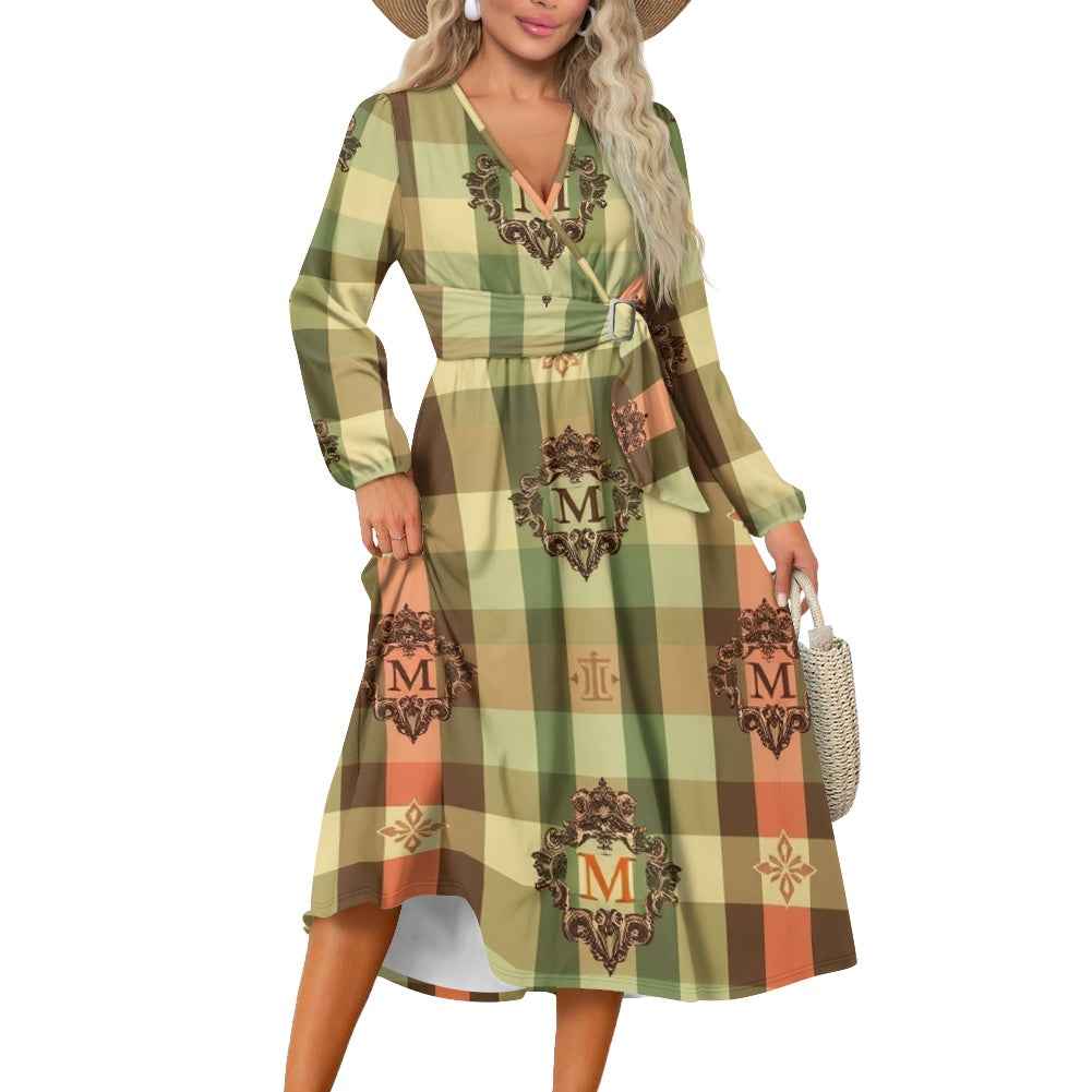 V-Neck Long Sleeve Midi Dress