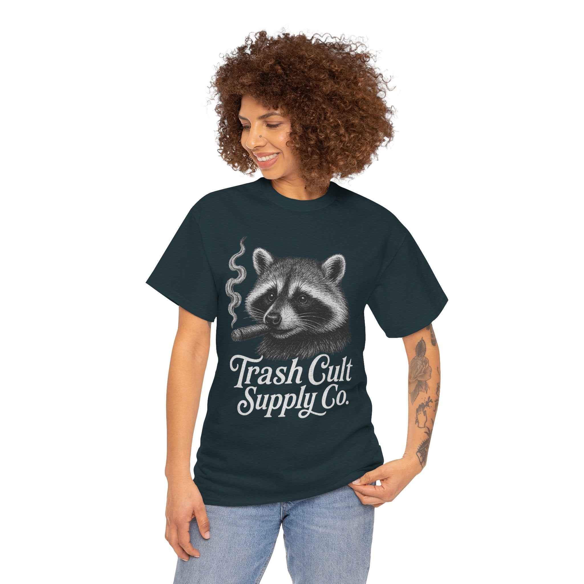 Monochrome Raccoon Cigar Shirt – Trash Cult Supply Co. | Gildan 5000 Tee