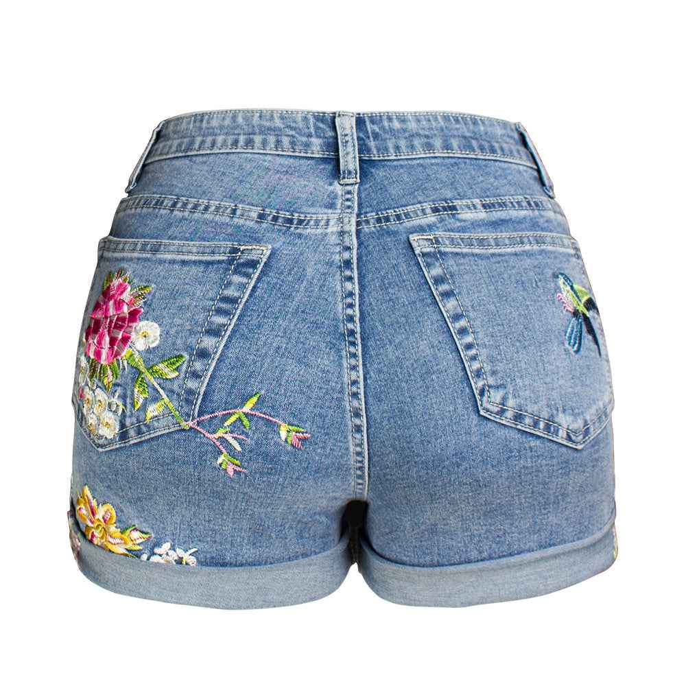 Stretch Bottoms for Women 3D Exquisite Embroidered Floral Denim