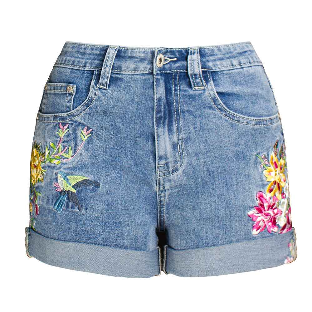 Stretch Bottoms for Women 3D Exquisite Embroidered Floral Denim