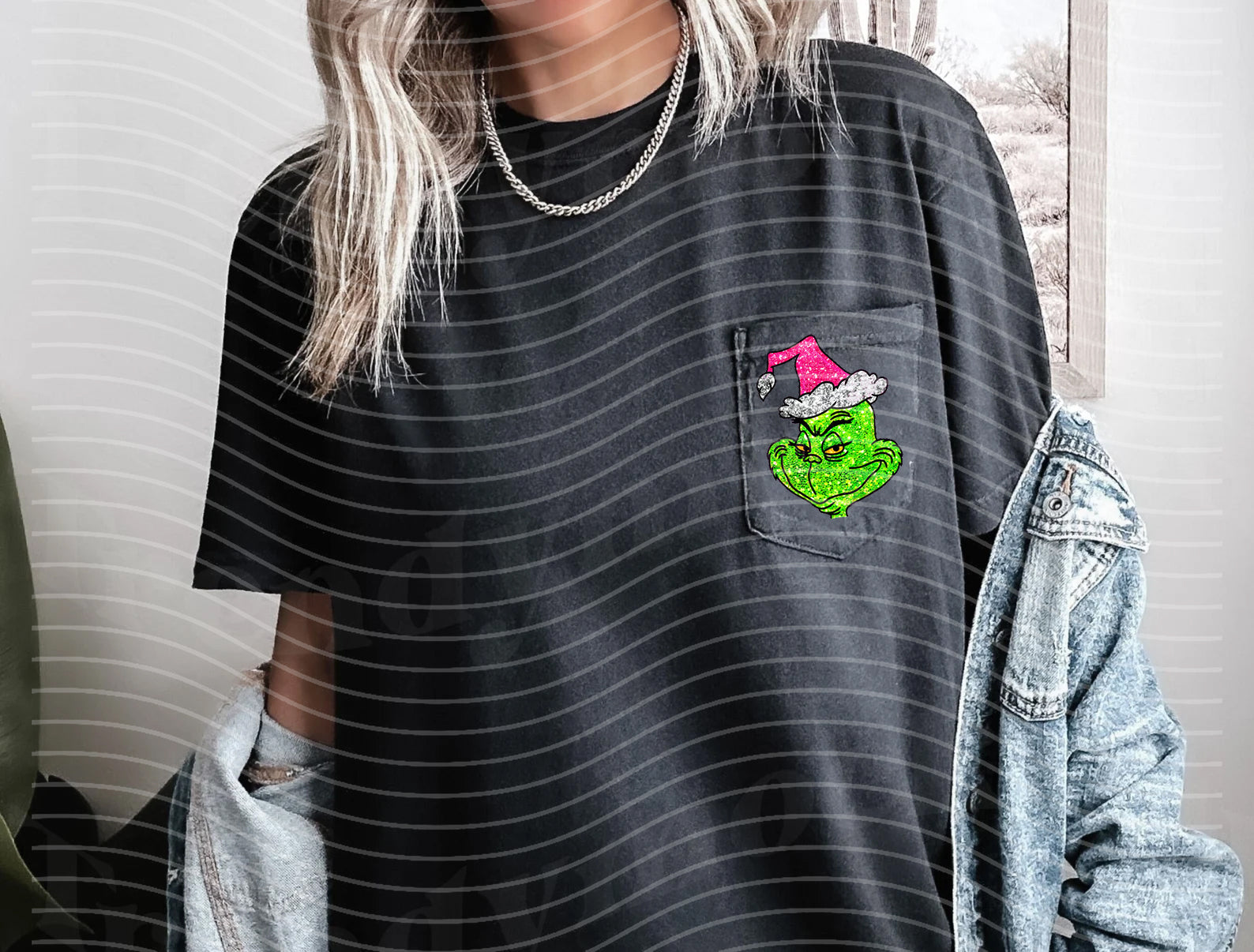 Faux Glitter Pink Gr*nch Graphic Tee