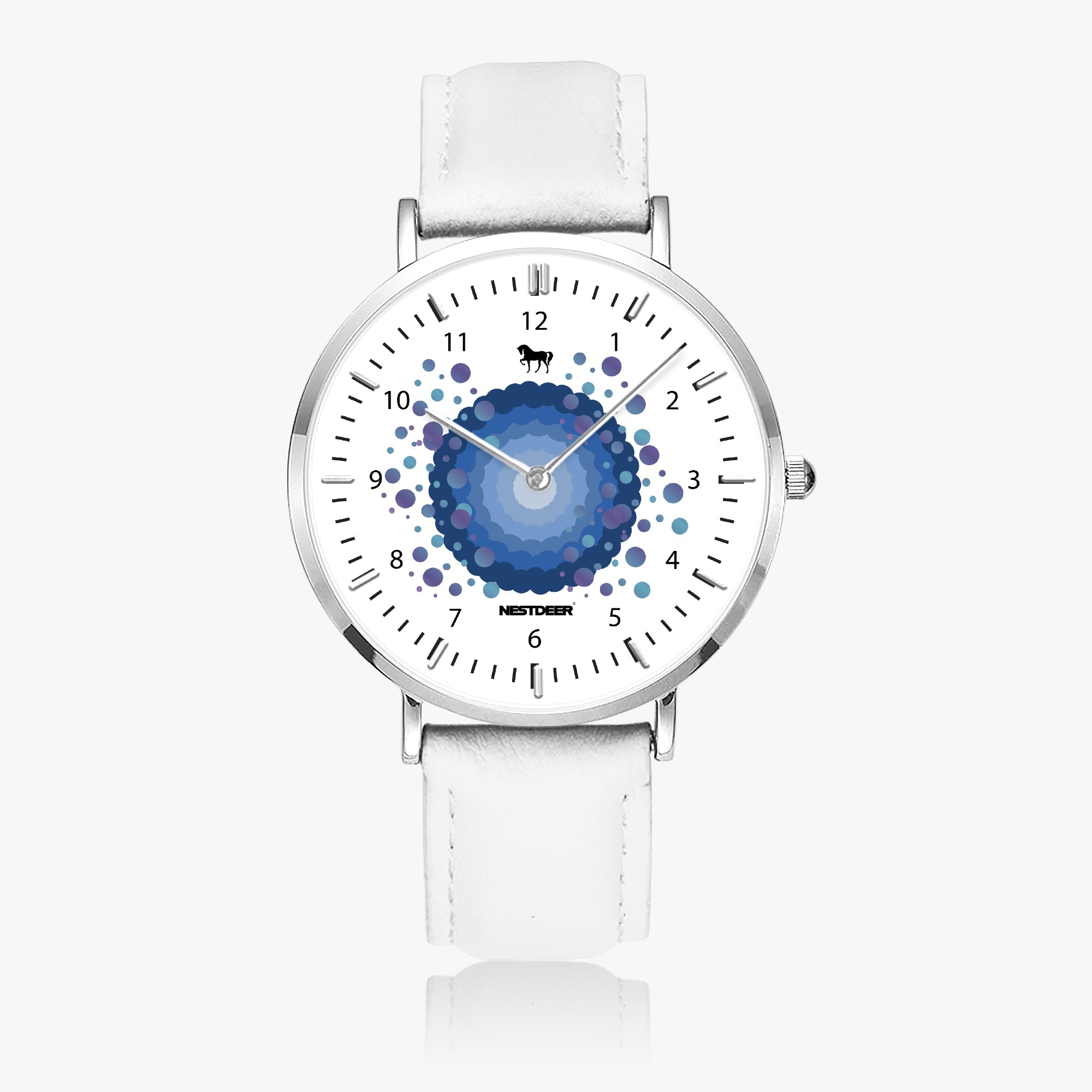 165. NESTDEER Ultra-Thin Leather Strap Quartz Watch (Silver With Indicators)