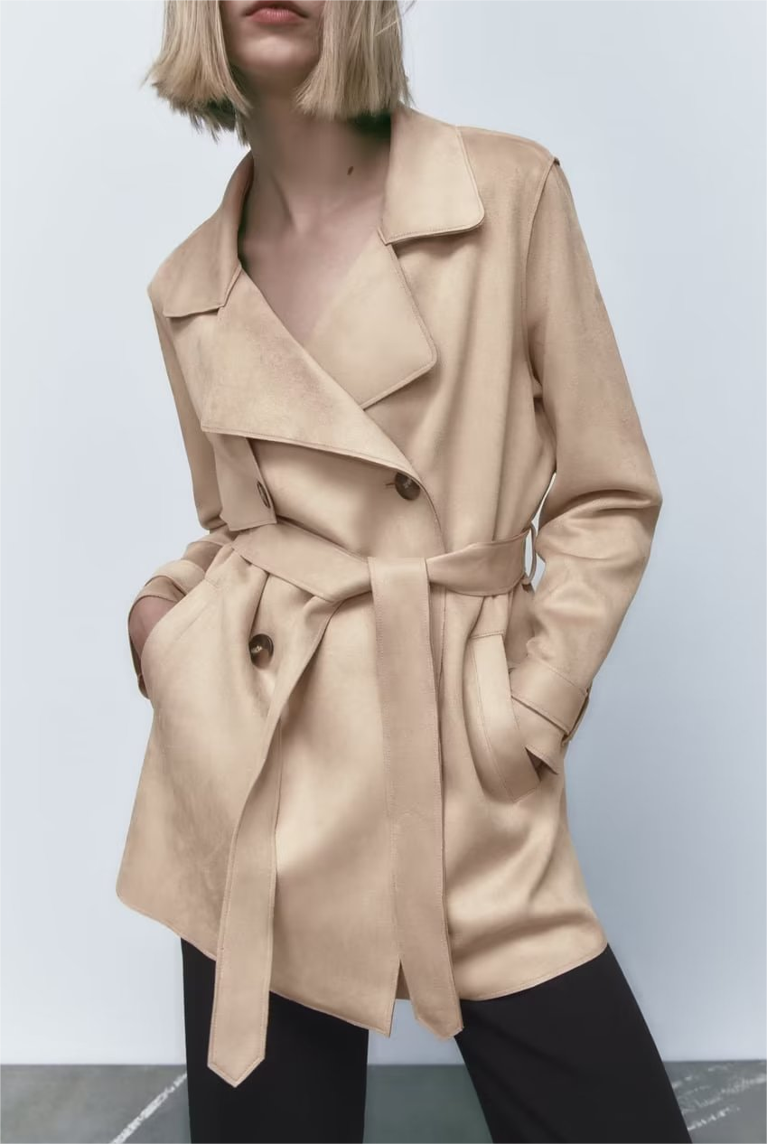 Women's Streetwear Jacket Suede Texture Trench