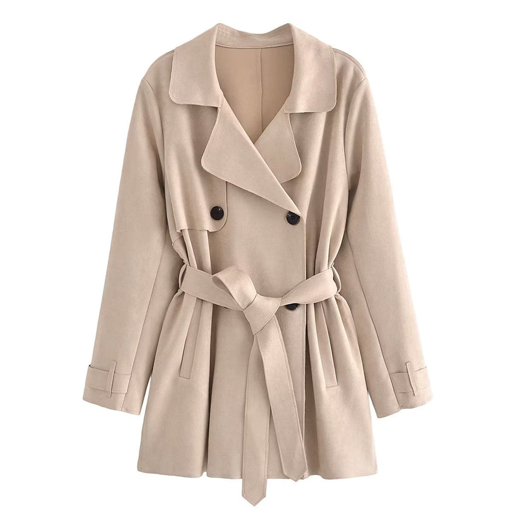Women's Streetwear Jacket Suede Texture Trench