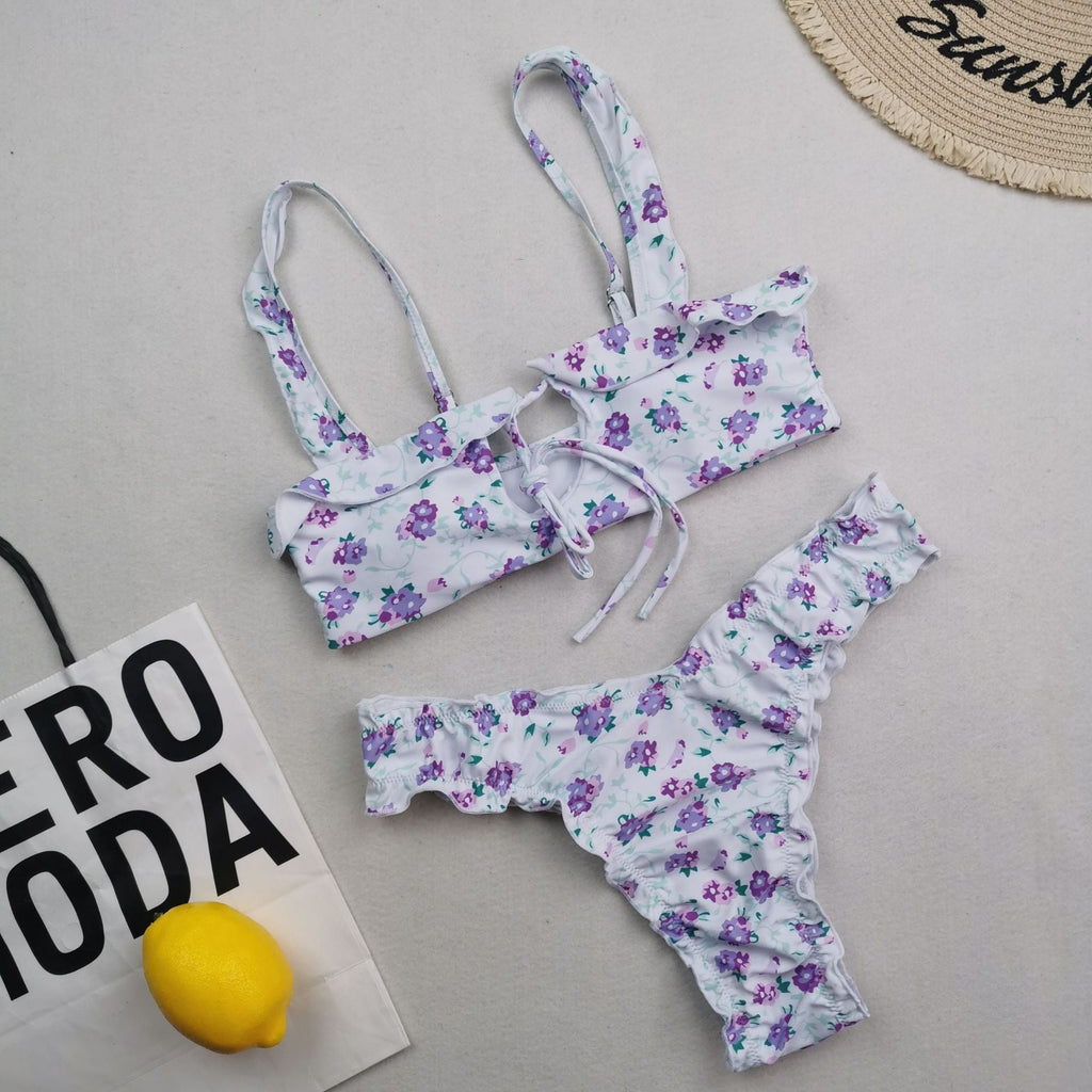 New Multi Color Printed Bikini Fresh Swimsuit Women Lace Split Swimsuit