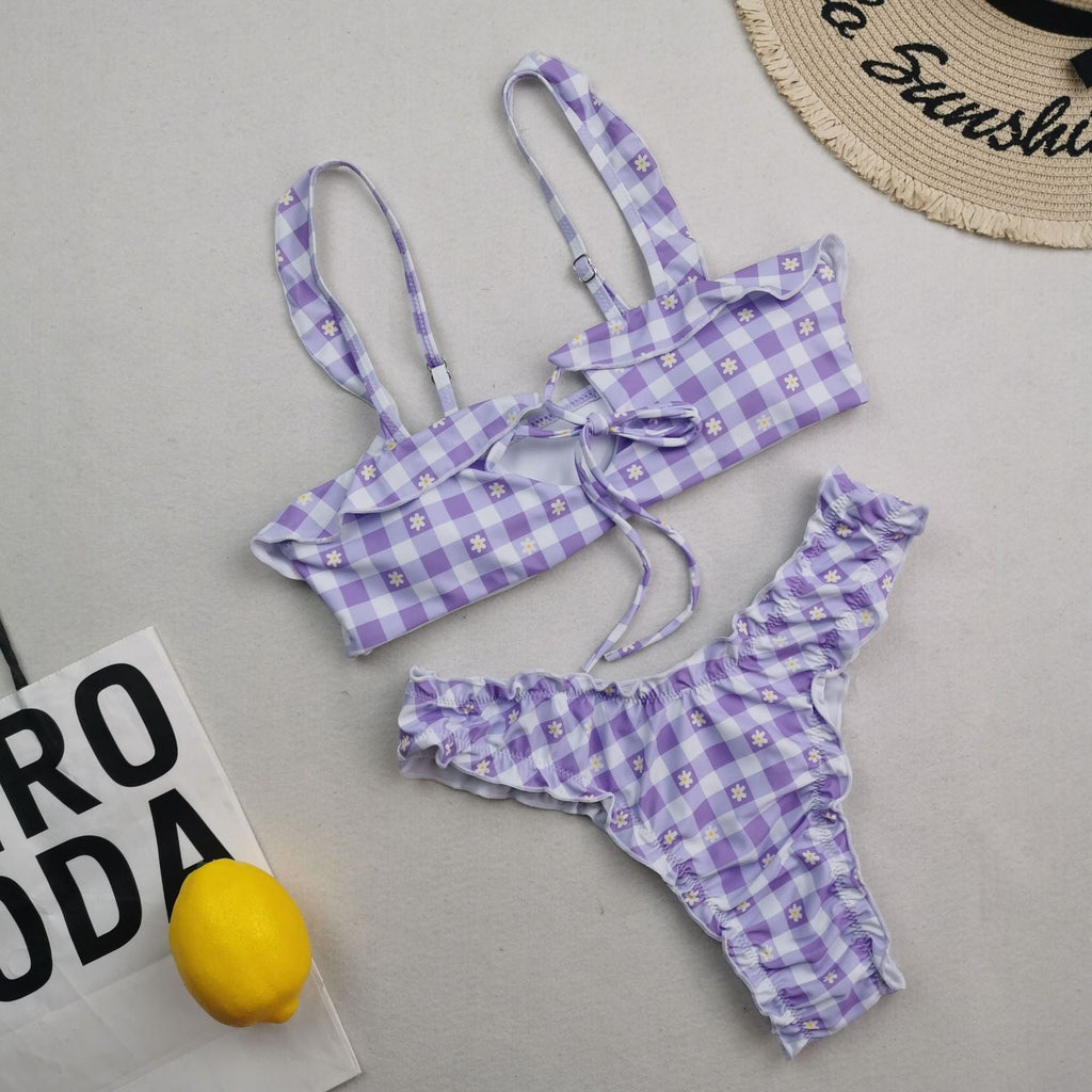 New Multi Color Printed Bikini Fresh Swimsuit Women Lace Split Swimsuit