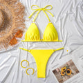 Clothing Swimsuit Women Sexy Bikini Briefs Nylon Glossy Fabric Split Swimsuit