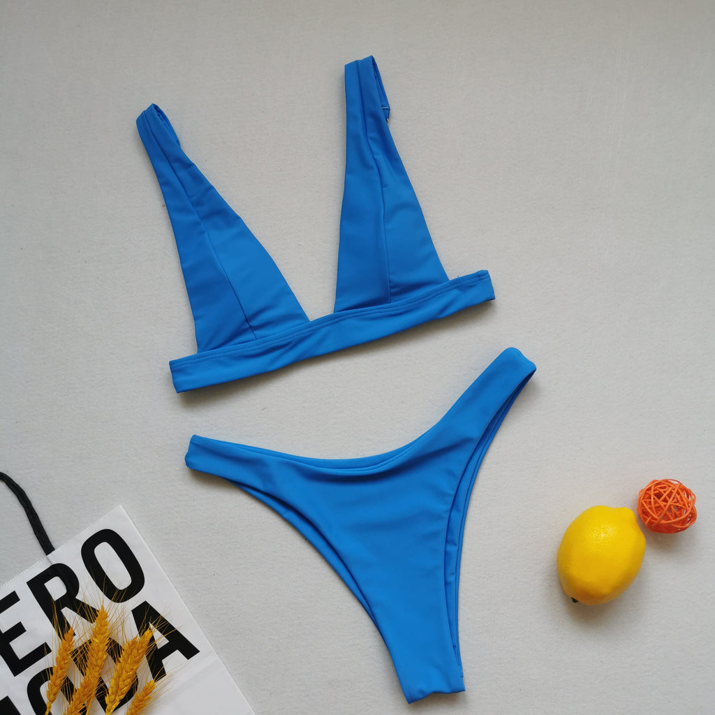 Bikini Double Sided Fabric Solid Color Swimsuit Women Split Triangle Soft Bag Swimsuit