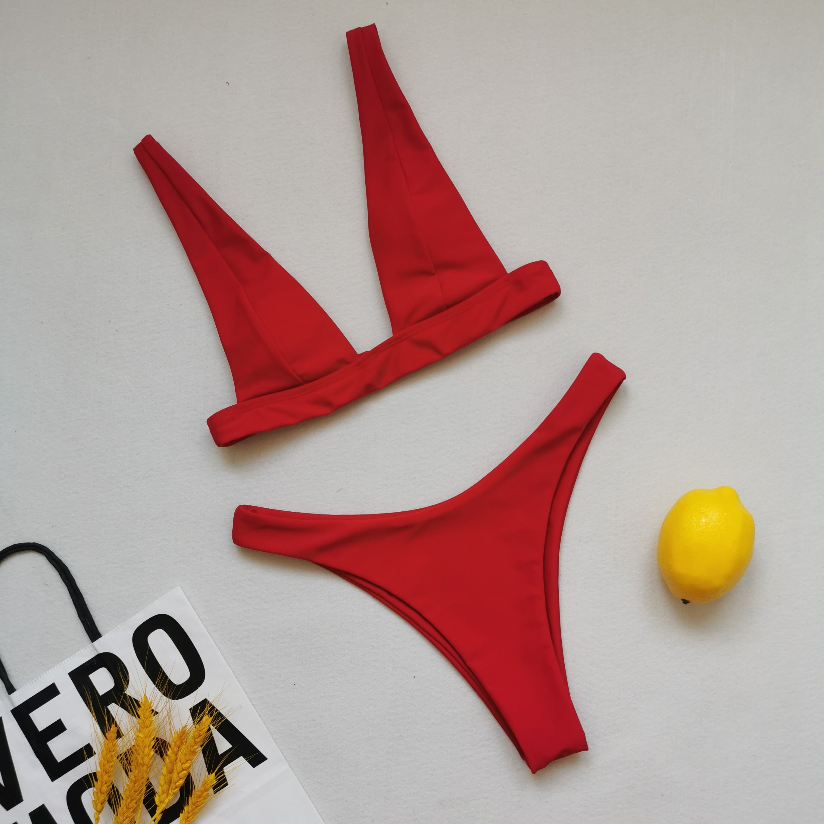Bikini Double Sided Fabric Solid Color Swimsuit Women Split Triangle Soft Bag Swimsuit