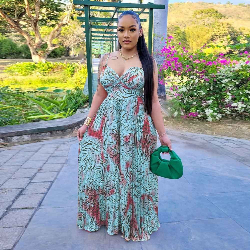 Floral Print Sling Pleated Jumpsuit