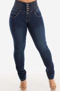 High Waist Buttoned Skinny Hip Lifting Jeans for Curves