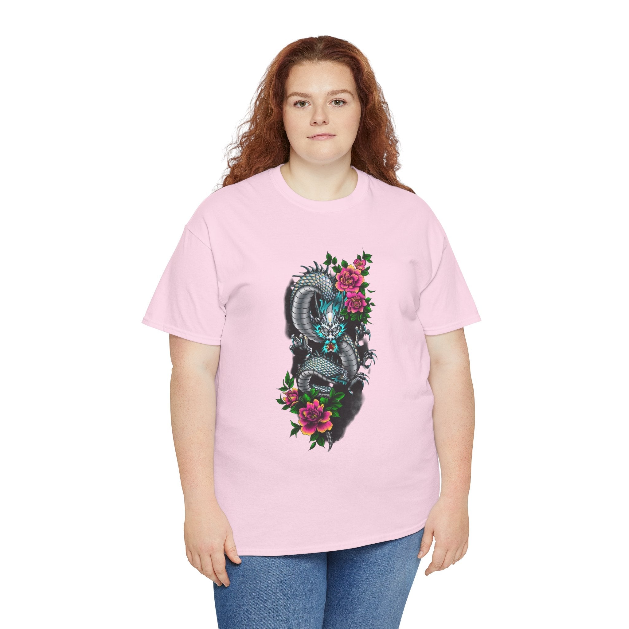 Mythic Dragon & Peonies Tattoo T-Shirt – Lara Davenport x Trash Cult Supply Co. Collab (Gildan 5000)
