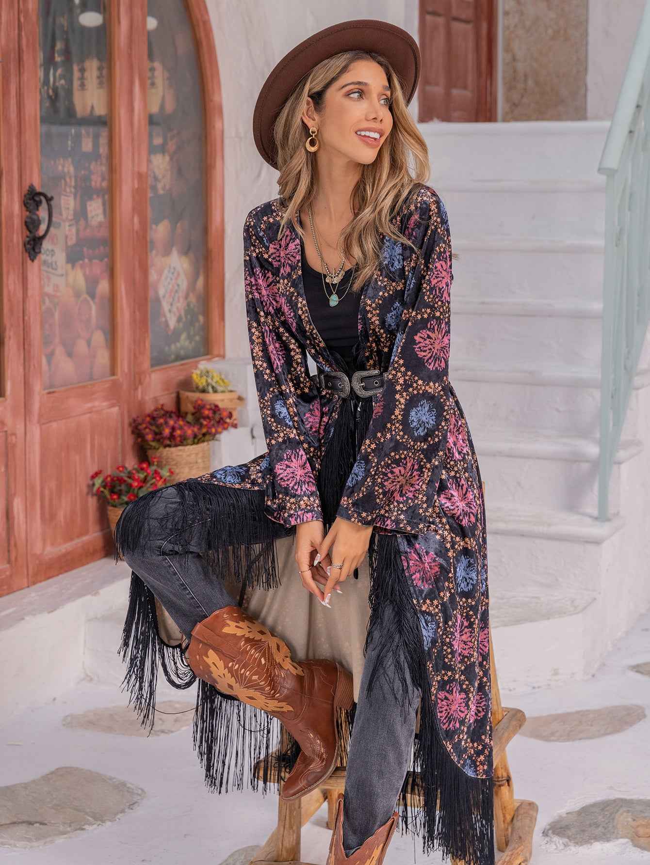 Women's Kimono Jacket with Tassels