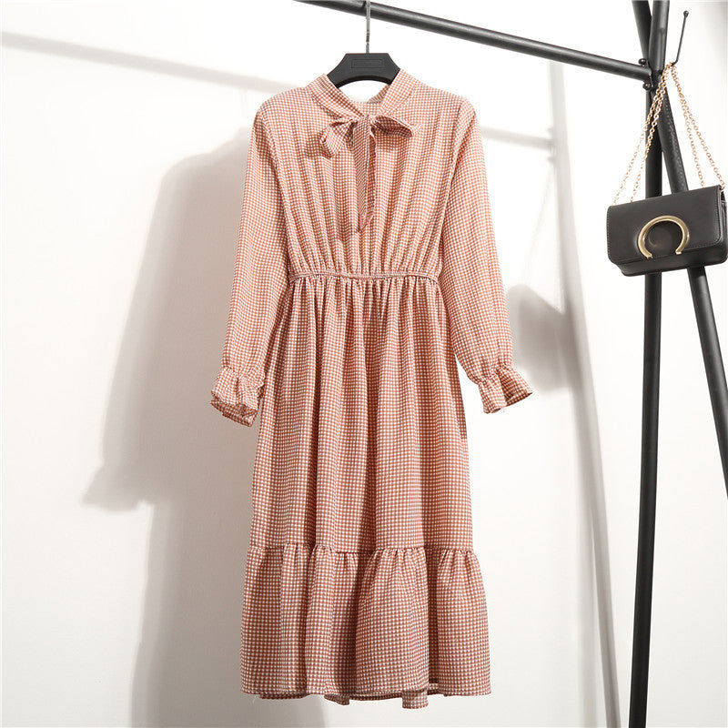 Long Sleeve Floral Print Chiffon Dress - Medium Lace Up Slim Fit Women's Dress
