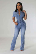 Floral Wash Denim Jumpsuit
