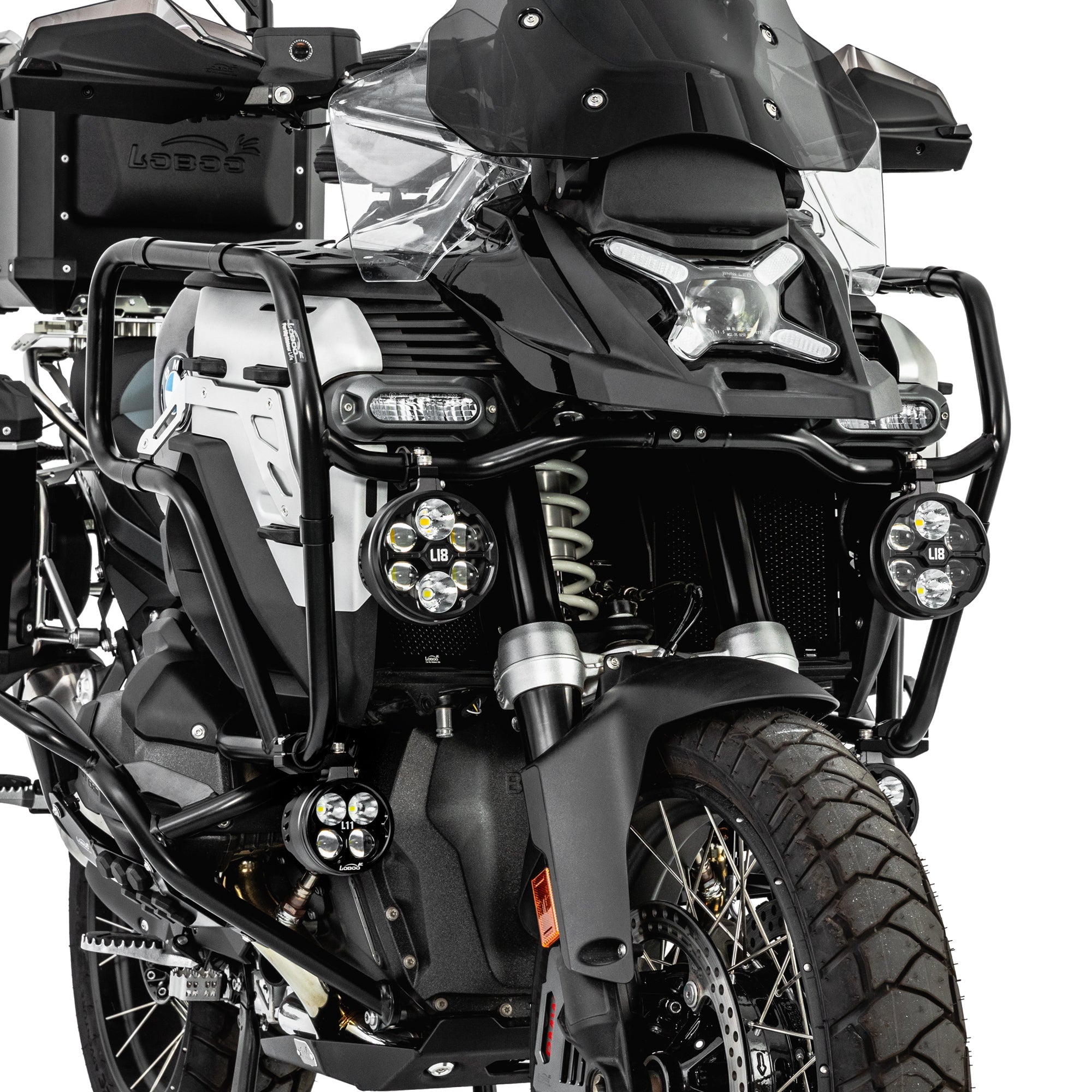 LOBOO Upper Crash Bar for BMW R1300GS Adventure (2024-on) – 304 Stainless Steel, Multi-Point Support, Silver / Black Finish