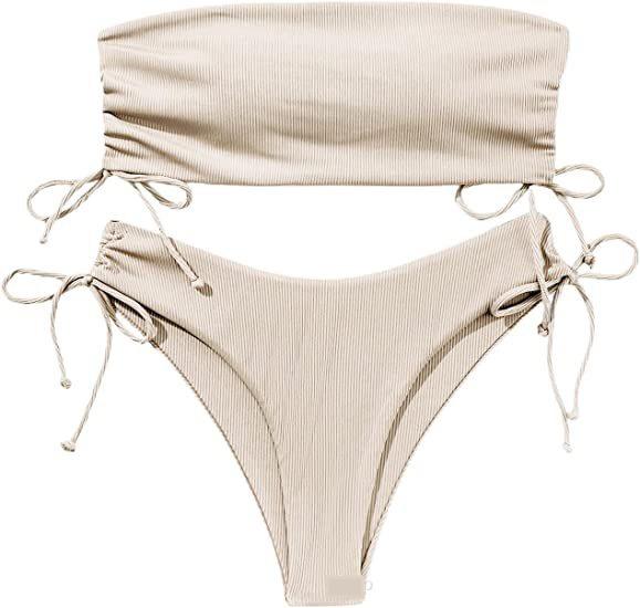 Solid Color Tube Top Rib Fabric Sexy Bikini Bikini Split Swimsuit