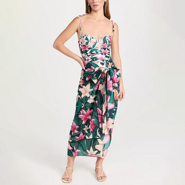 Gathering Belly Covering Sexy High Waist Bikini One Piece Swimsuit Suit Chiffon Dress
