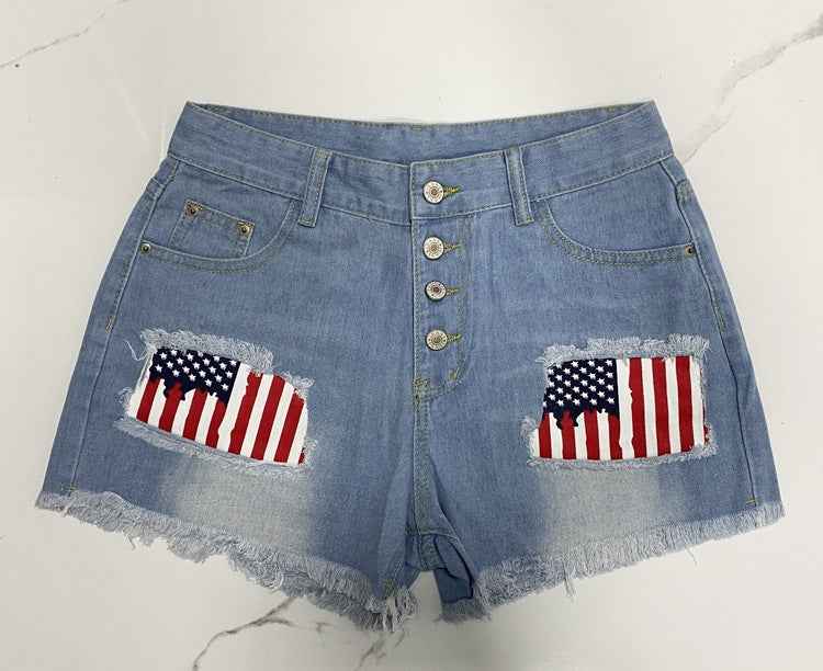 4th of July Collection Denim Bottoms for Women Ripped Tassel