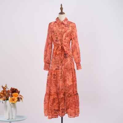 Summer New Elegant Printed Strap Waistband Gentle Dress