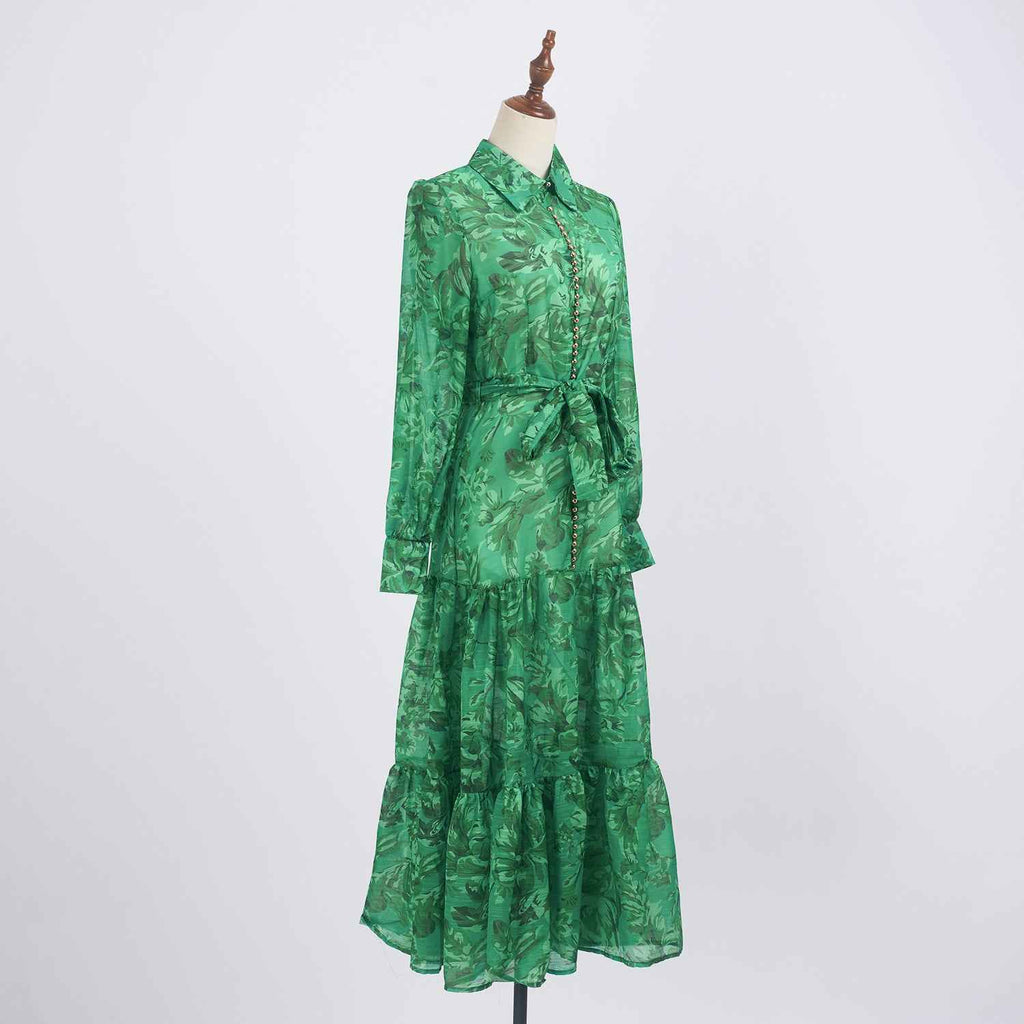 Summer New Elegant Printed Strap Waistband Gentle Dress