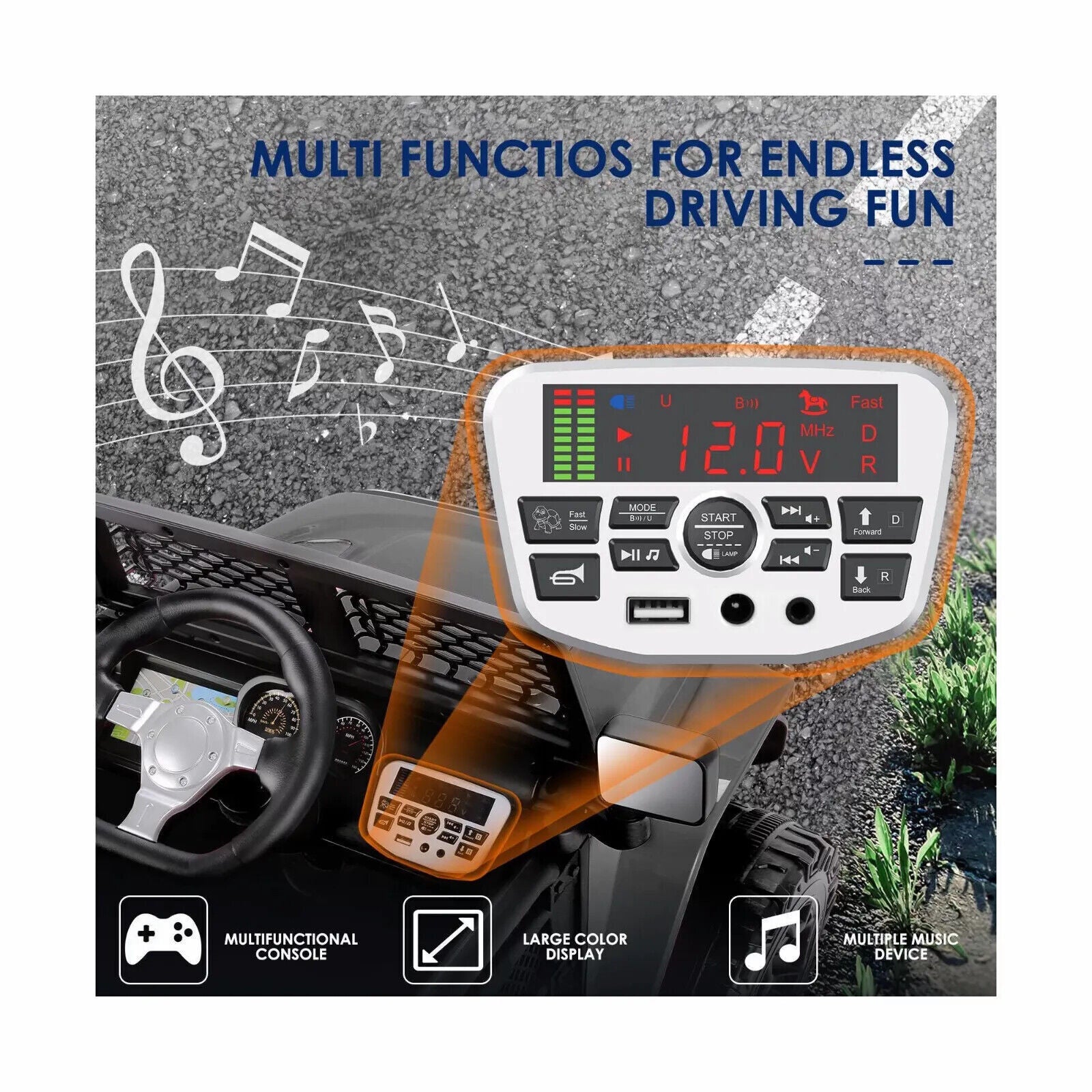 Electric Ride-On Car/Truck for Kids with MP3 Music and Remote Control - 12V with Lights - 76 Fun Features!