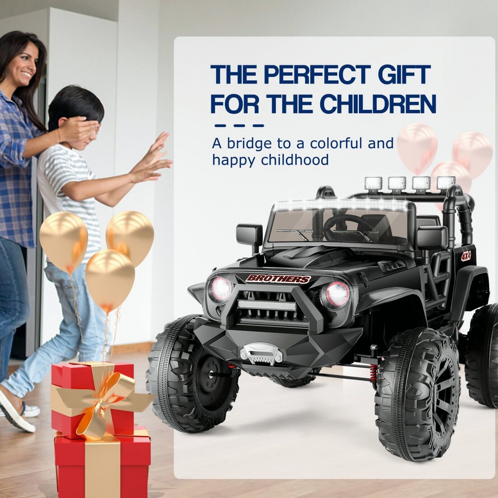Jeep 24V/12V Kids Electric Ride-On Car with Remote Control, 3 Speeds, and LED Lights