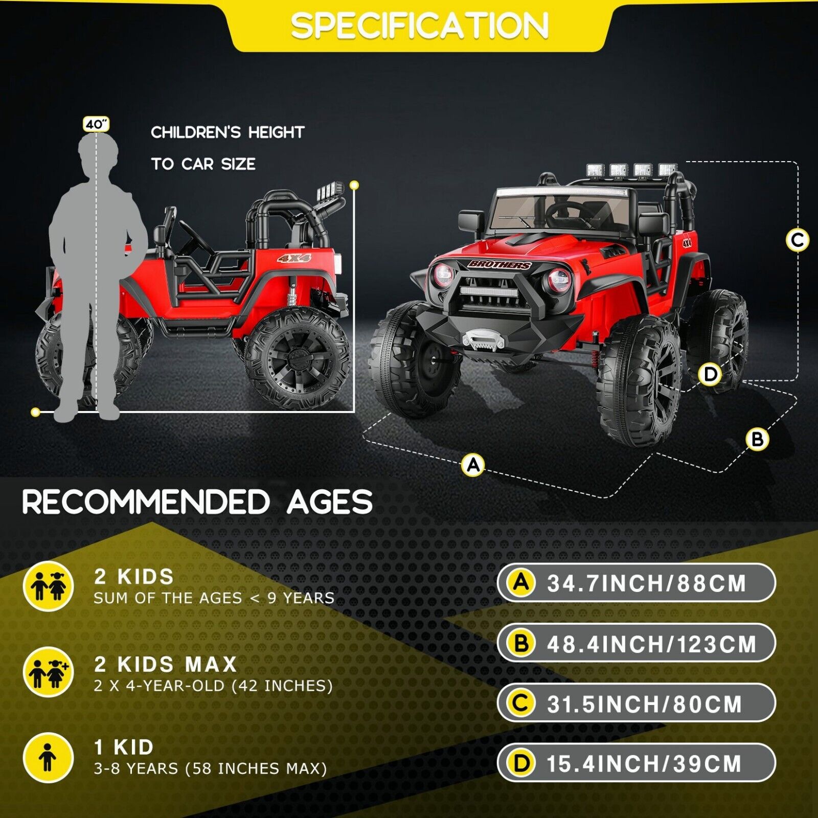 Electric 4 Wheeler ATV Car Jeep Truck for Kids - 12V/24V Battery Powered Ride-On Toy