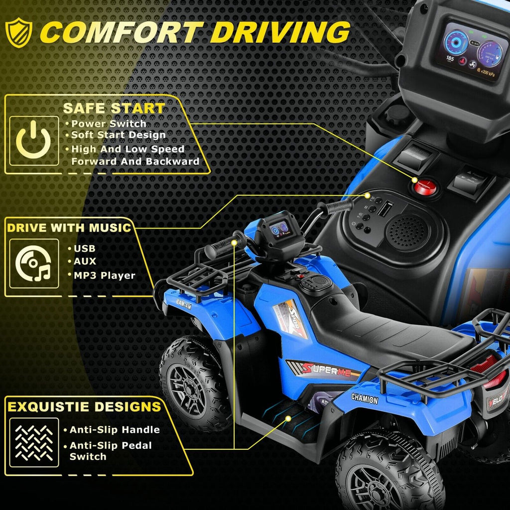 Electric Ride-On ATV Jeep Truck for Kids with LED Lights and Music