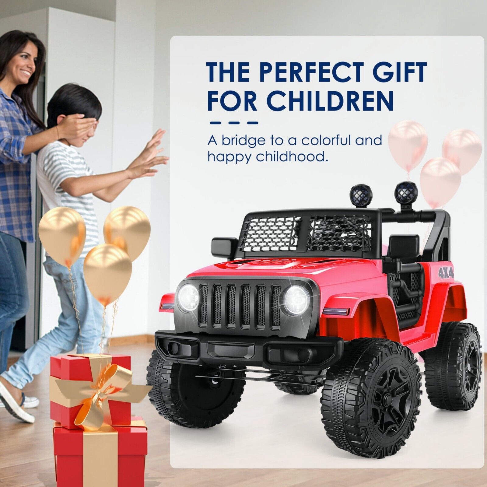 Electric Ride-On ATV Jeep Truck for Kids with LED Lights and Music