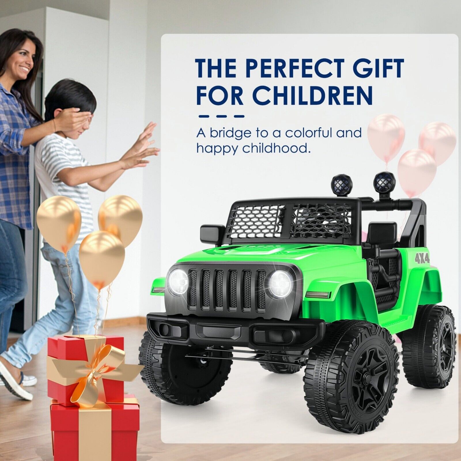 Electric Ride-On ATV Jeep Truck for Kids with LED Lights and Music