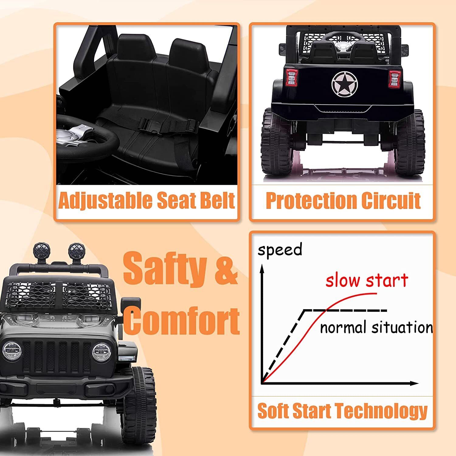 Electric Ride-On ATV Jeep Truck for Kids with LED Lights and Music