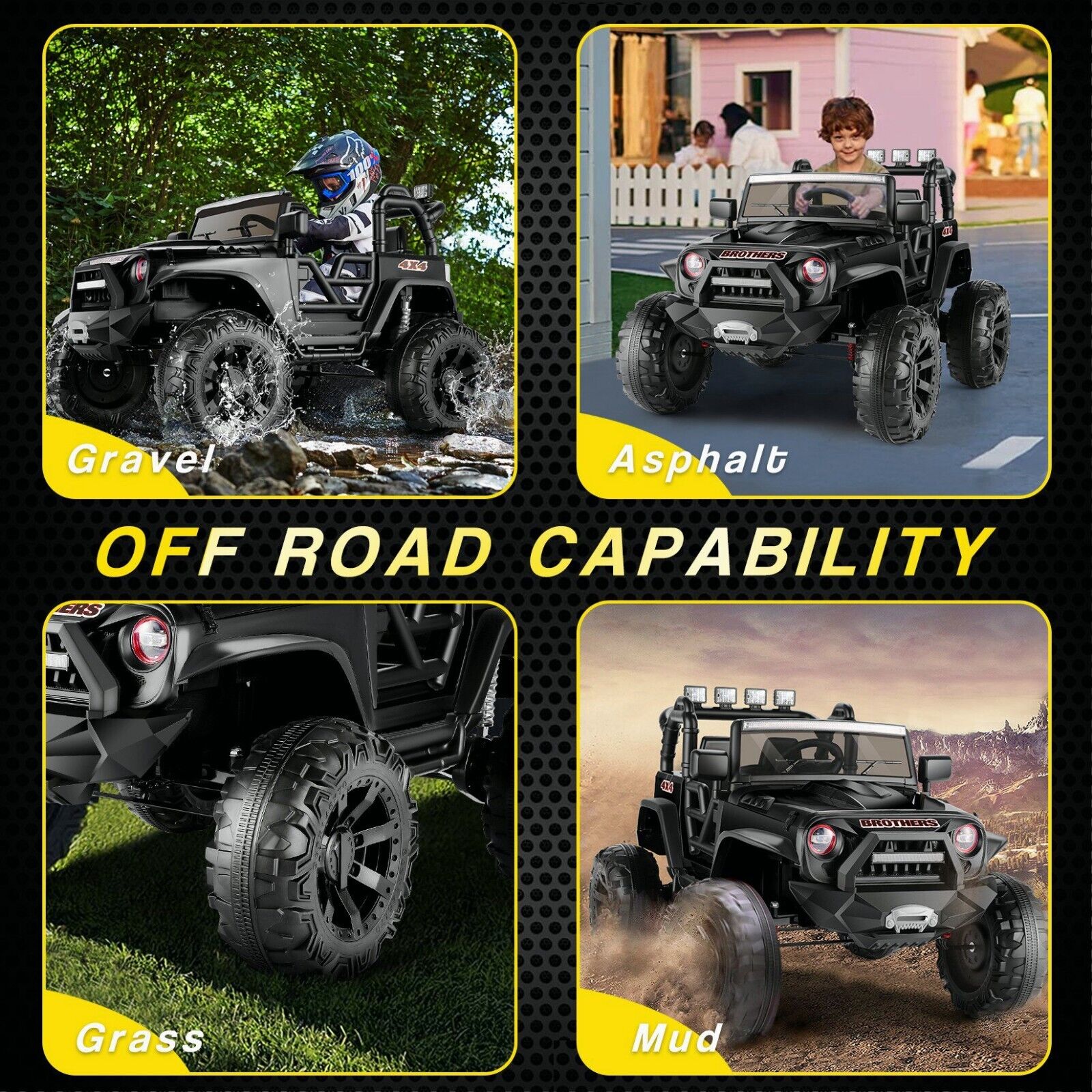 Electric Ride-On Jeep Truck for Kids: 12V/24V ATV Toy with Four-Wheel Drive