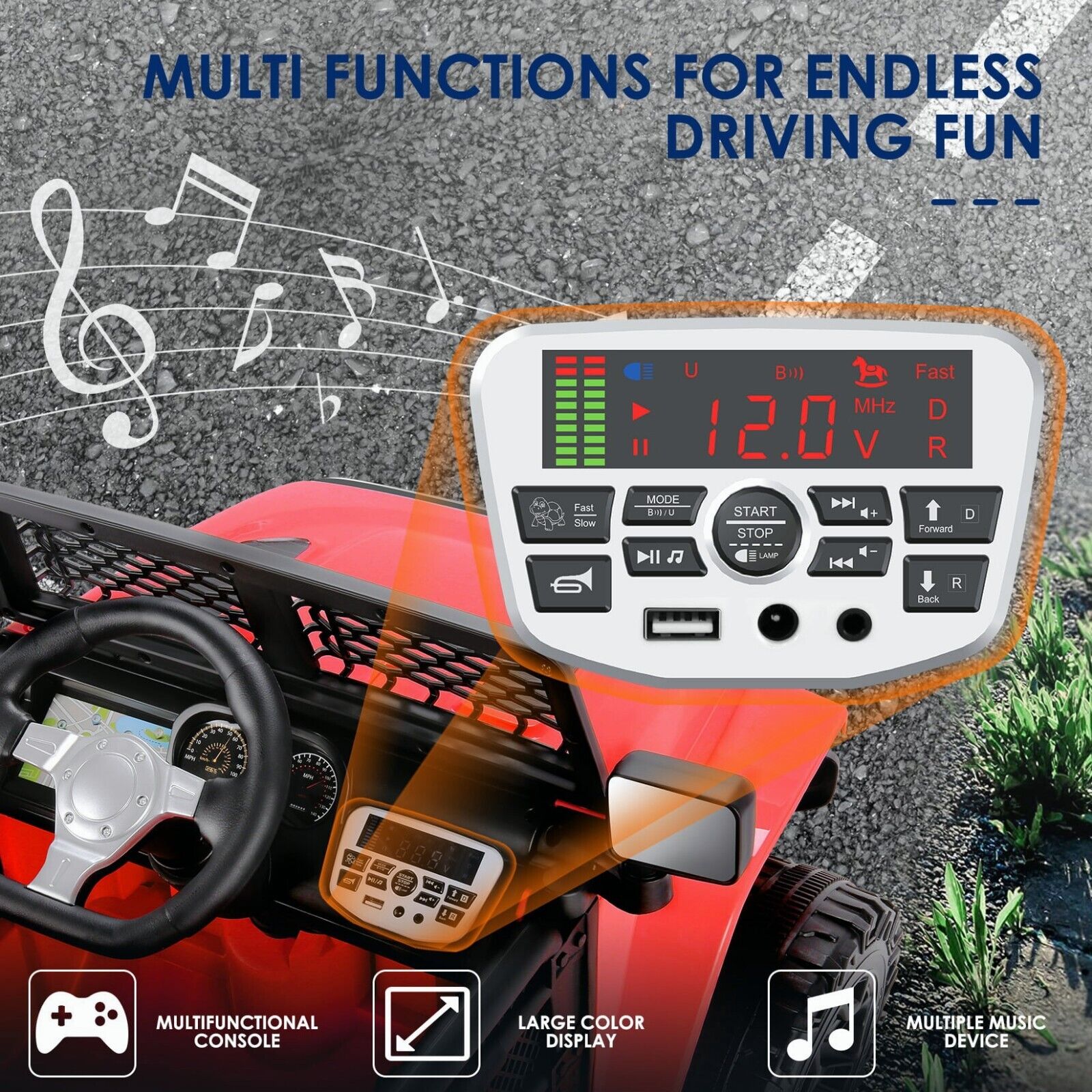 Electric Ride-On ATV Jeep Truck for Kids with MP3 Player - 12V/24V 4-Wheeler Car Toy for Toddlers