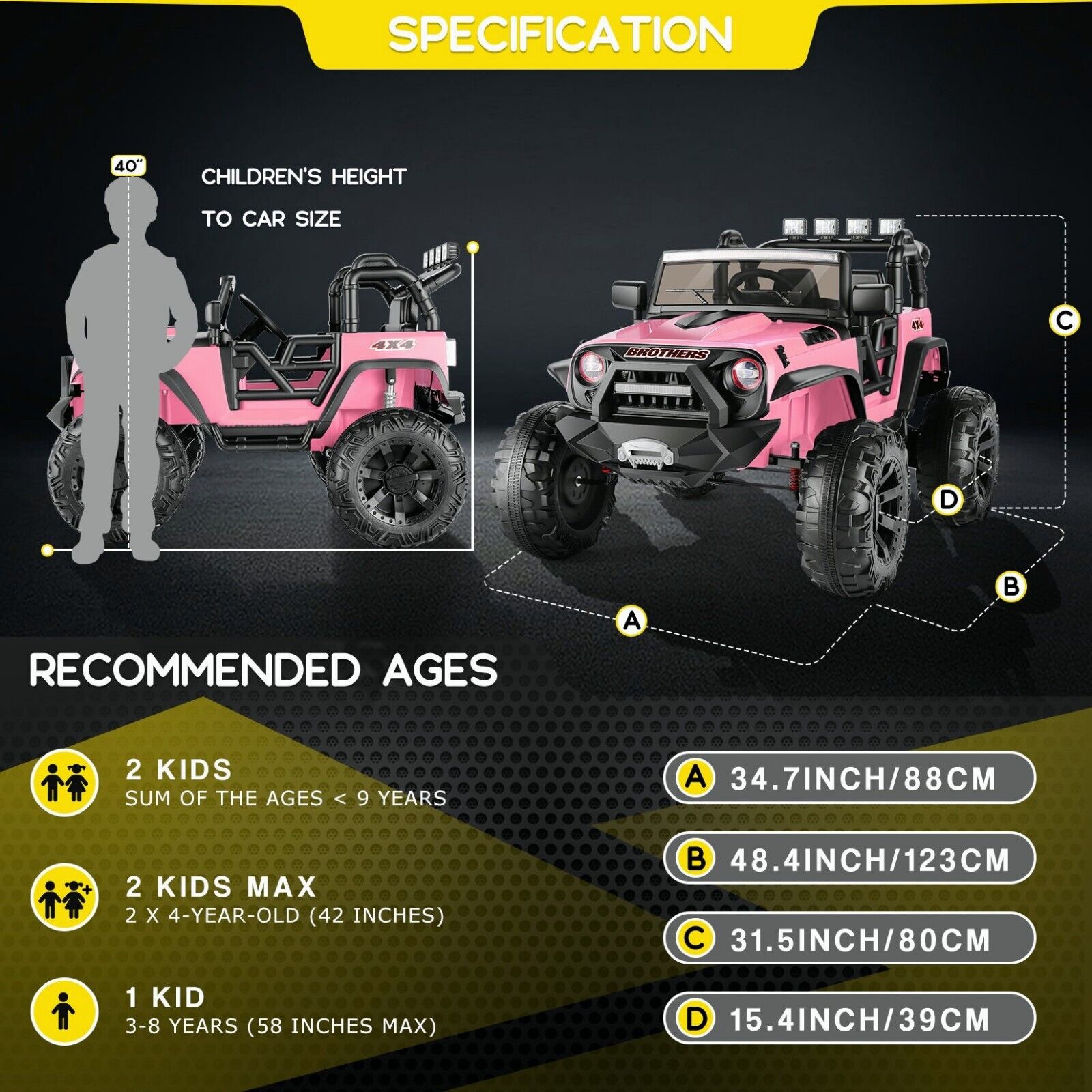 Electric Ride-On ATV Jeep Truck for Kids with MP3 Player - 12V/24V 4-Wheeler Car Toy for Toddlers